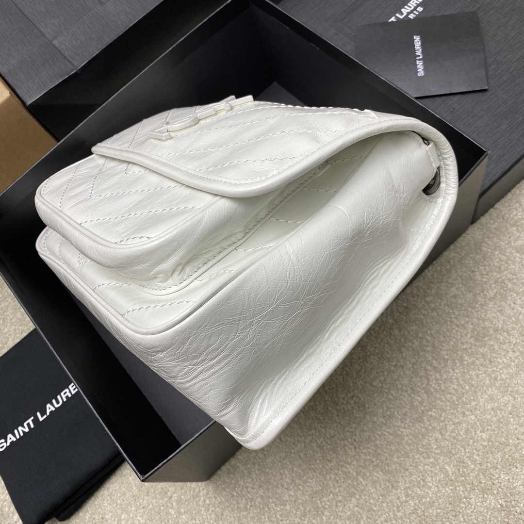 Saint Laurent 28cm油腊纯白/古银 NIKI 爆裂纹 超多明星 同款