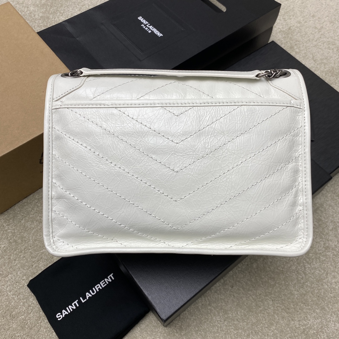 Saint Laurent 28cm油腊纯白/古银 NIKI 爆裂纹 超多明星 同款