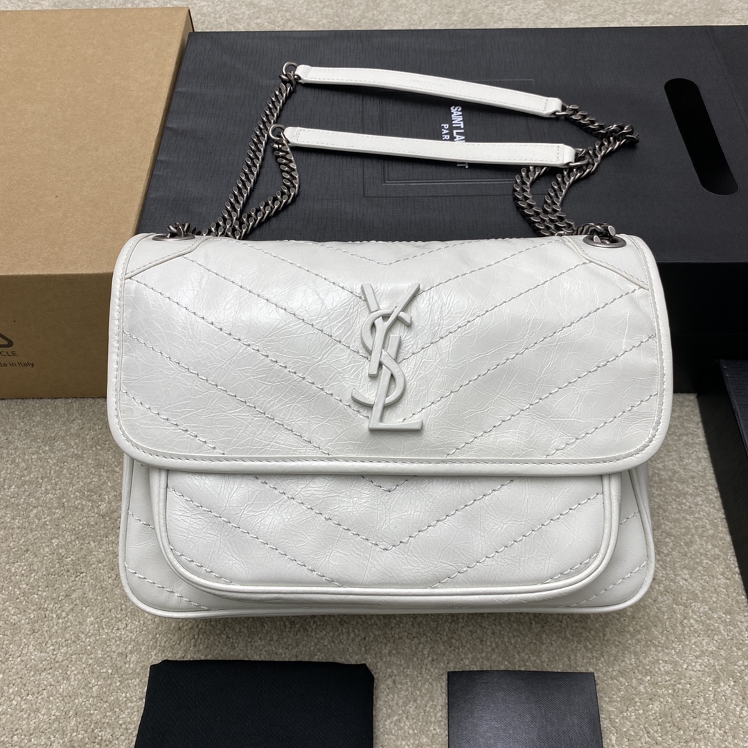 Saint Laurent 28cm油腊纯白/古银 NIKI 爆裂纹 超多明星 同款