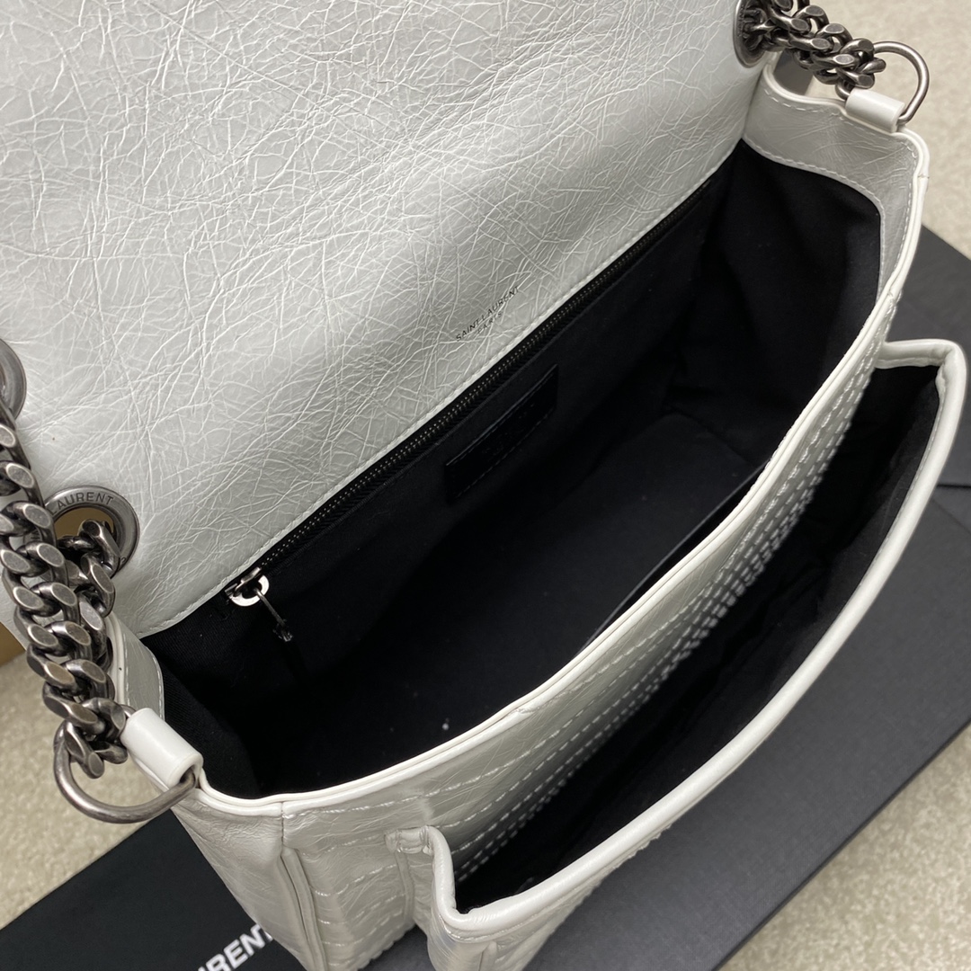 Saint Laurent 28cm油腊纯白/古银 NIKI 爆裂纹 超多明星 同款