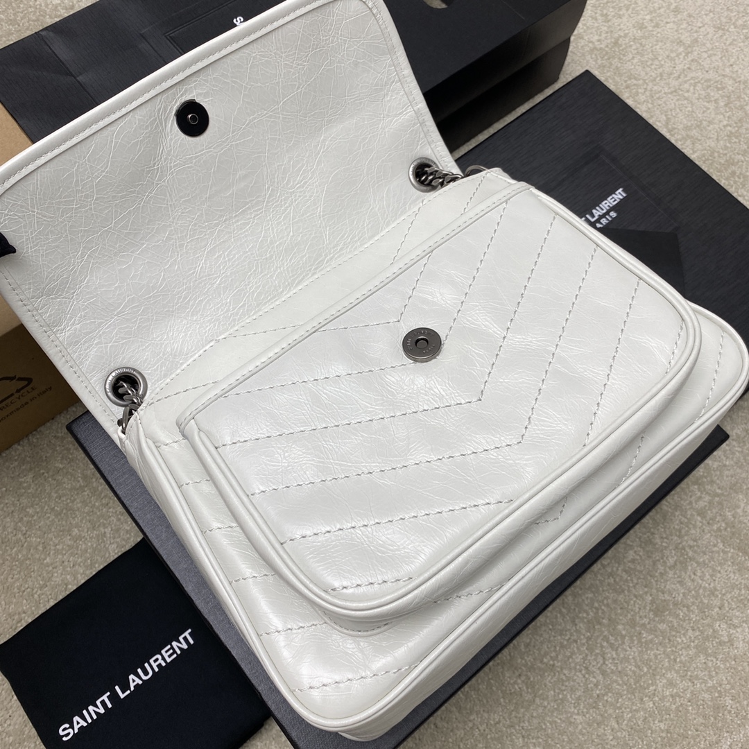 Saint Laurent 28cm油腊纯白/古银 NIKI 爆裂纹 超多明星 同款