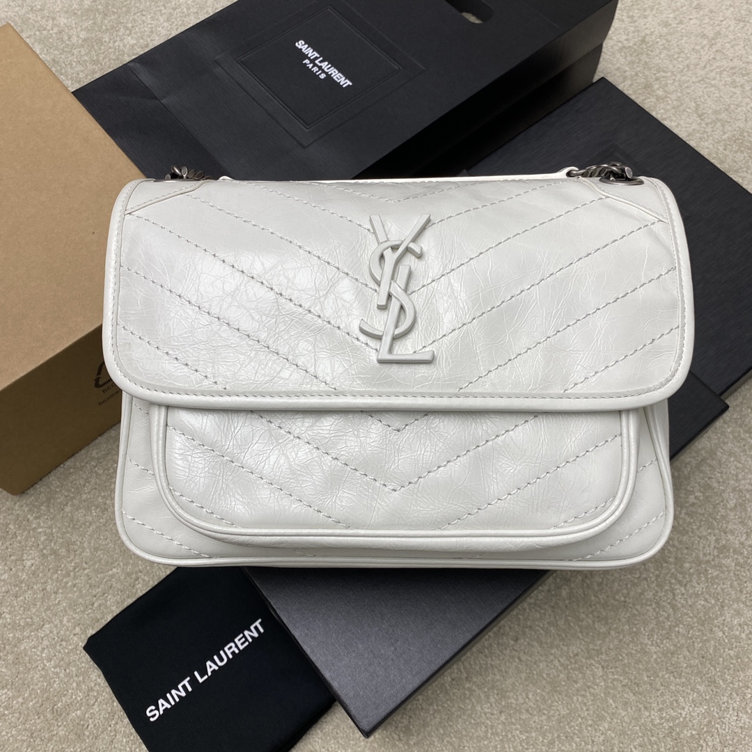 Saint Laurent 28cm油腊纯白/古银 NIKI 爆裂纹 超多明星 同款