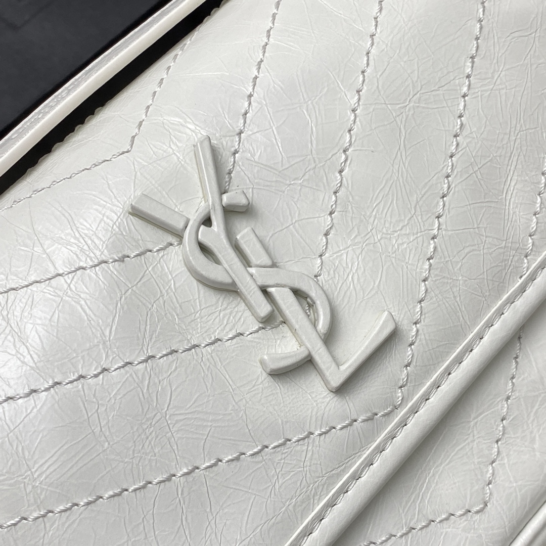 Saint Laurent 28cm油腊纯白/古银 NIKI 爆裂纹 超多明星 同款