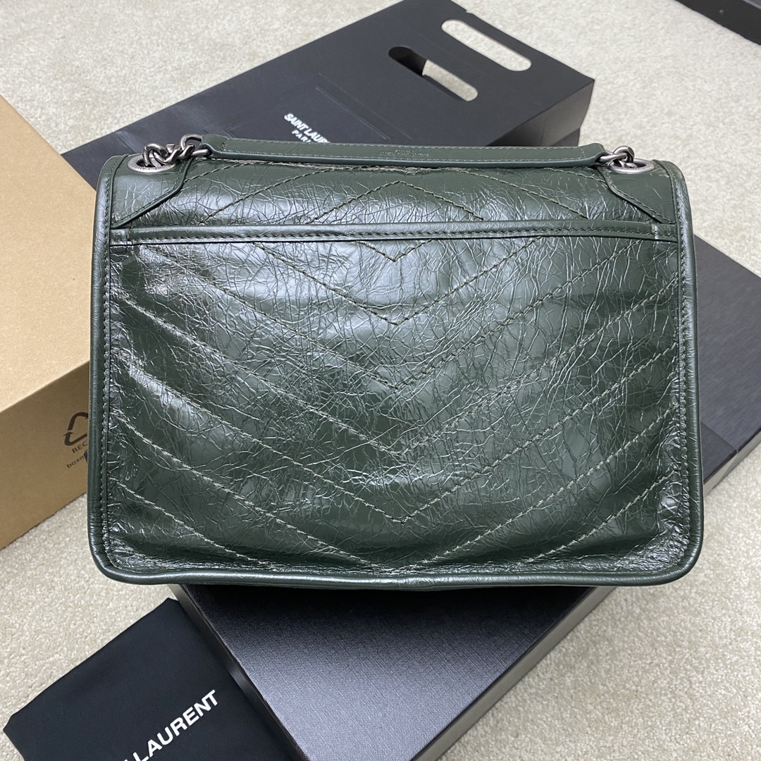 Saint Laurent 28cm油腊祖母绿/古银 NIKI 爆裂纹 超多明星 同款