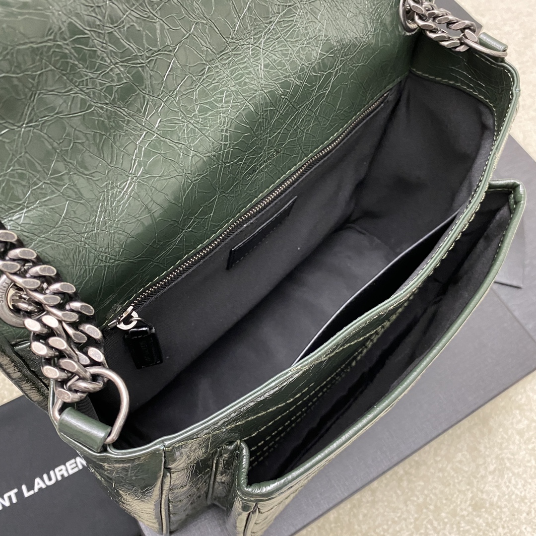 Saint Laurent 28cm油腊祖母绿/古银 NIKI 爆裂纹 超多明星 同款