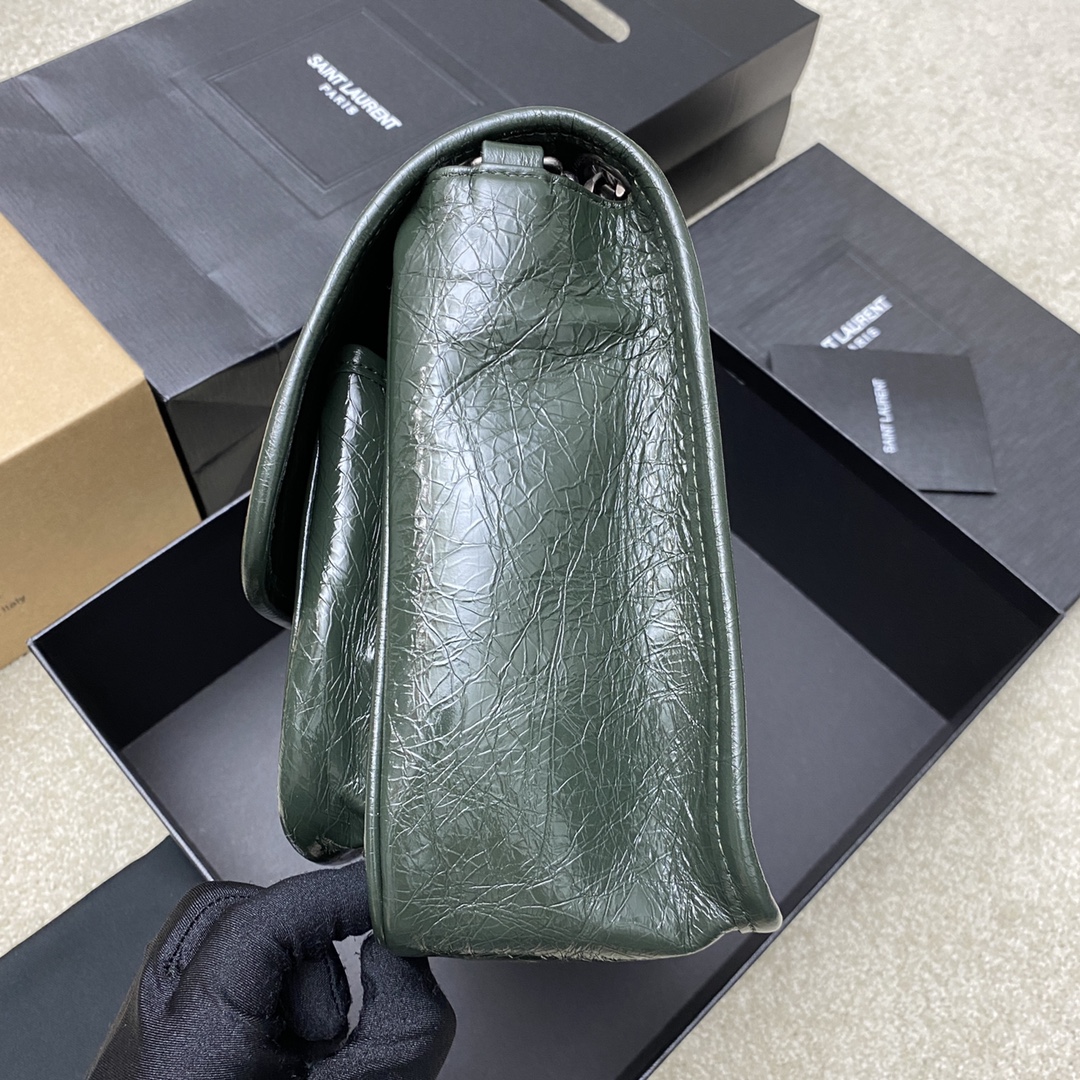 Saint Laurent 28cm油腊祖母绿/古银 NIKI 爆裂纹 超多明星 同款