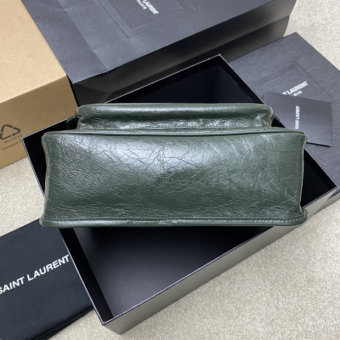Saint Laurent 28cm油腊祖母绿/古银 NIKI 爆裂纹 超多明星 同款