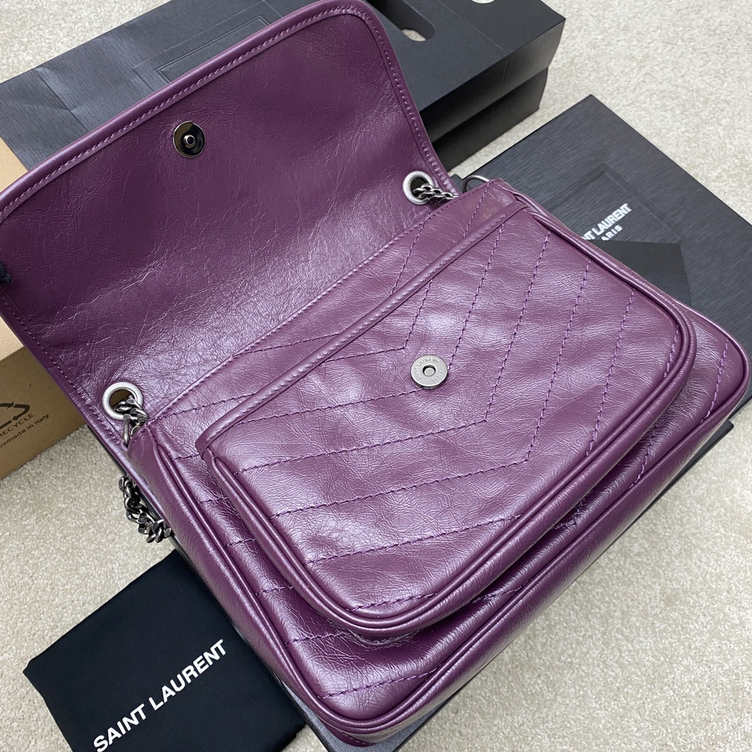 Saint Laurent 28cm油腊油蜡紫/古银 NIKI 爆裂纹 超多明星 同款