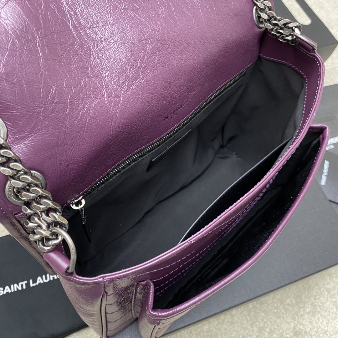Saint Laurent 28cm油腊油蜡紫/古银 NIKI 爆裂纹 超多明星 同款