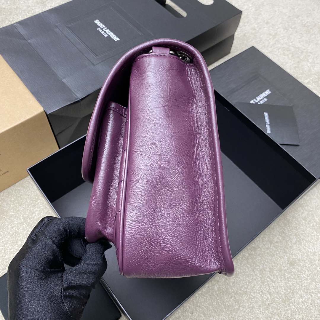 Saint Laurent 28cm油腊油蜡紫/古银 NIKI 爆裂纹 超多明星 同款
