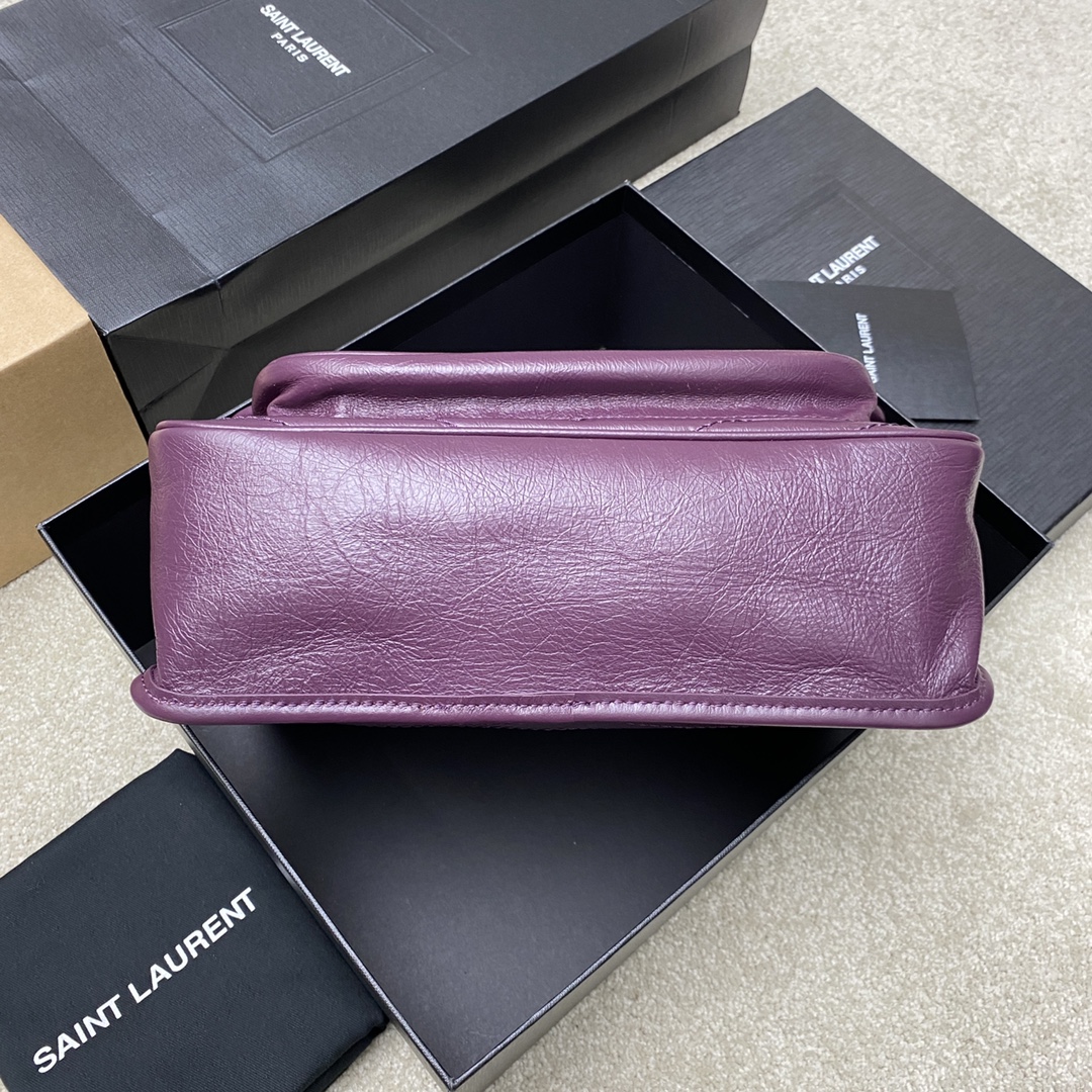 Saint Laurent 28cm油腊油蜡紫/古银 NIKI 爆裂纹 超多明星 同款