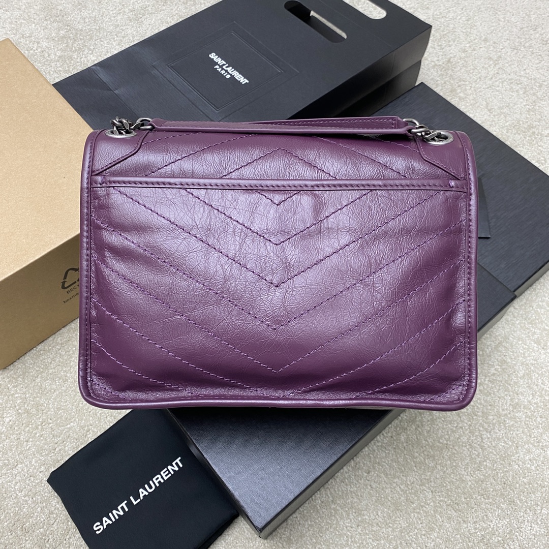 Saint Laurent 28cm油腊油蜡紫/古银 NIKI 爆裂纹 超多明星 同款