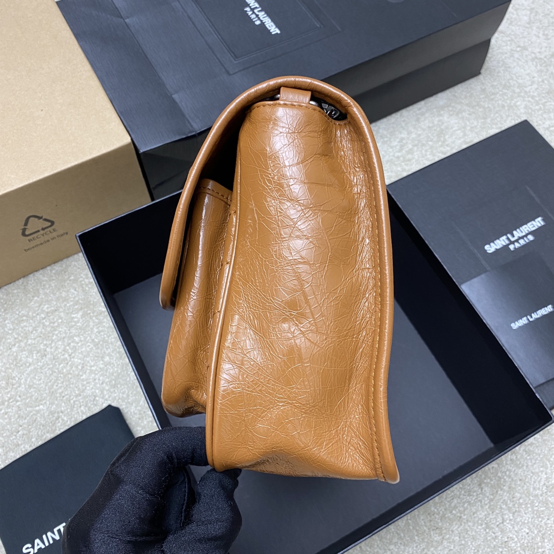 Saint Laurent 28cm油腊棕皮/古银 NIKI 爆裂纹 超多明星 同款