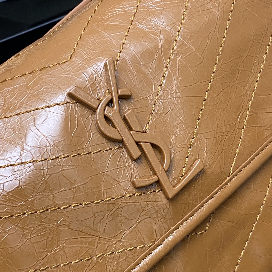 Saint Laurent 28cm油腊棕皮/古银 NIKI 爆裂纹 超多明星 同款