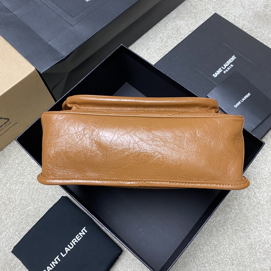 Saint Laurent 28cm油腊棕皮/古银 NIKI 爆裂纹 超多明星 同款