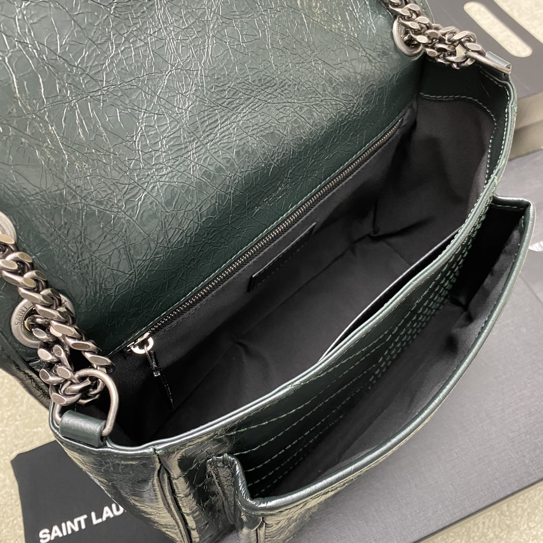 Saint Laurent 28cm油腊墨绿皮/古银 NIKI 爆裂纹 超多明星 同款