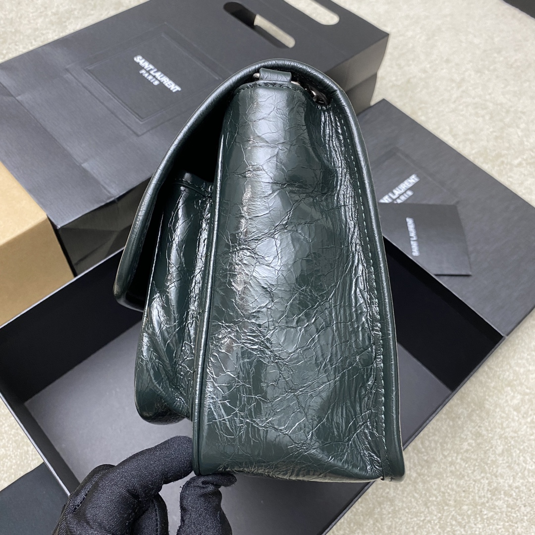 Saint Laurent 28cm油腊墨绿皮/古银 NIKI 爆裂纹 超多明星 同款