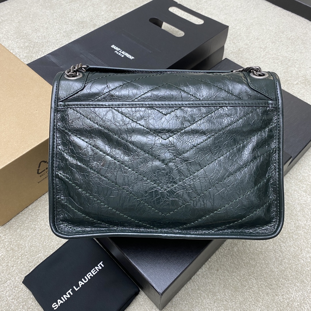 Saint Laurent 28cm油腊墨绿皮/古银 NIKI 爆裂纹 超多明星 同款