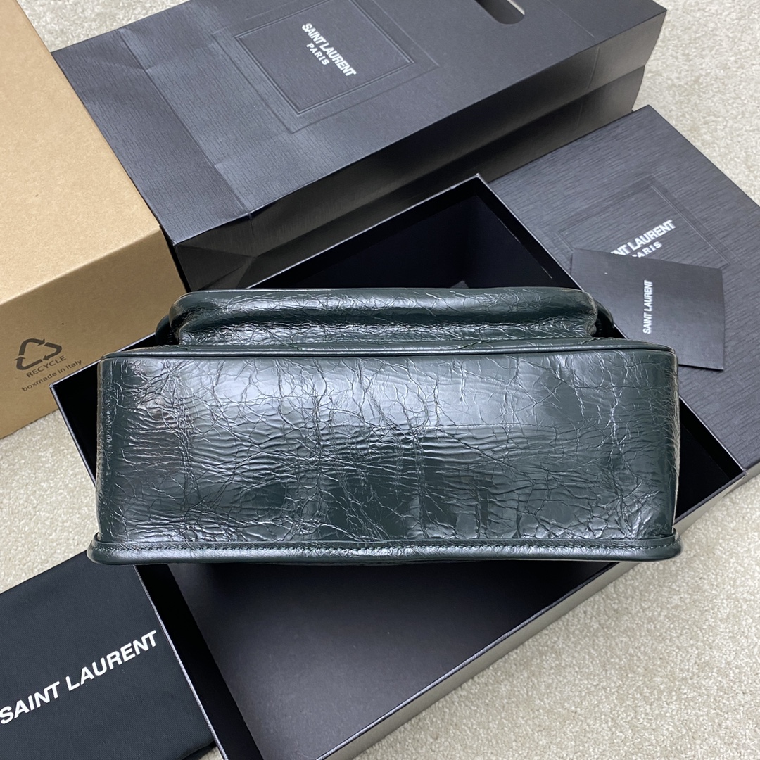 Saint Laurent 28cm油腊墨绿皮/古银 NIKI 爆裂纹 超多明星 同款