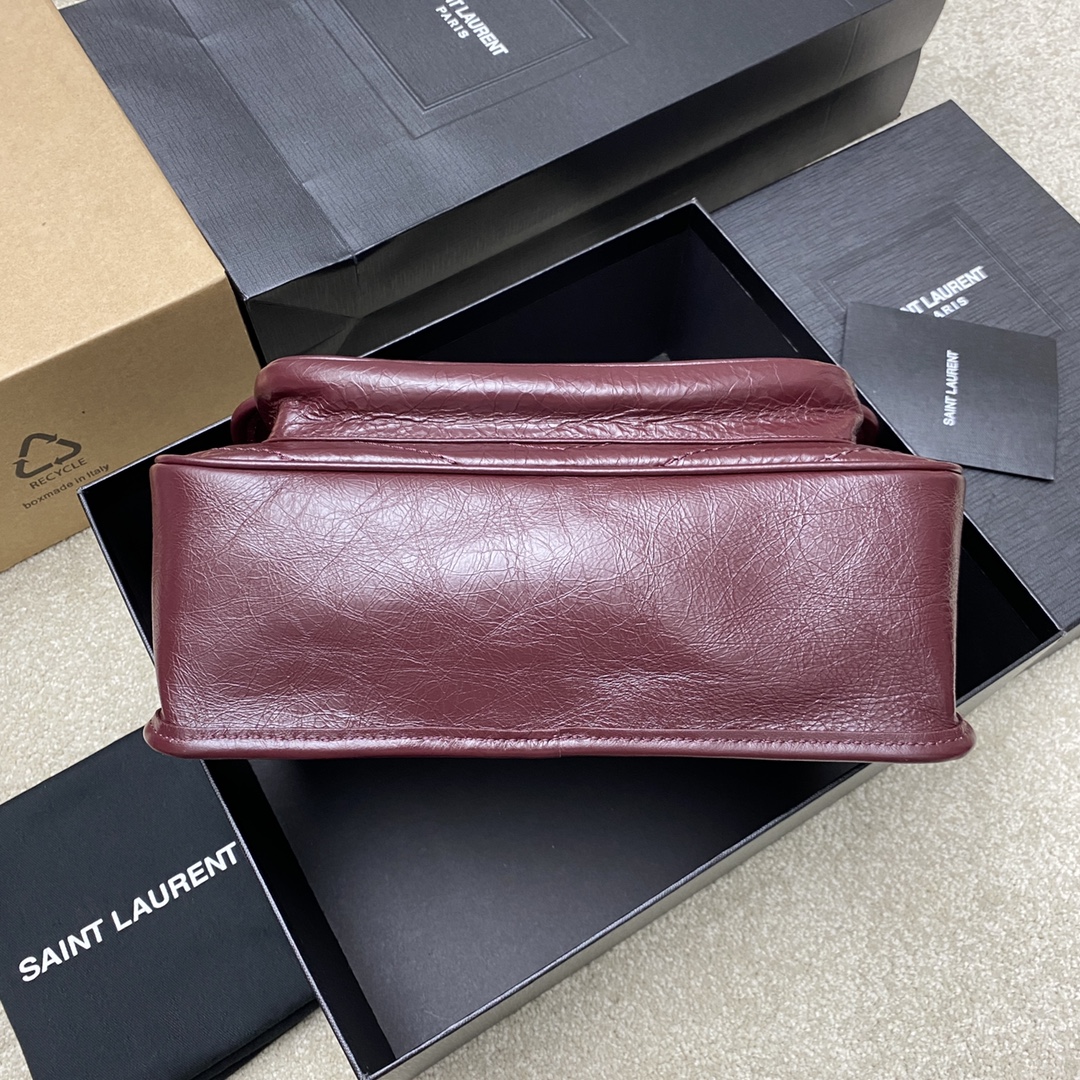 Saint Laurent 28cm油腊酒红/古银 NIKI 爆裂纹 超多明星 同款