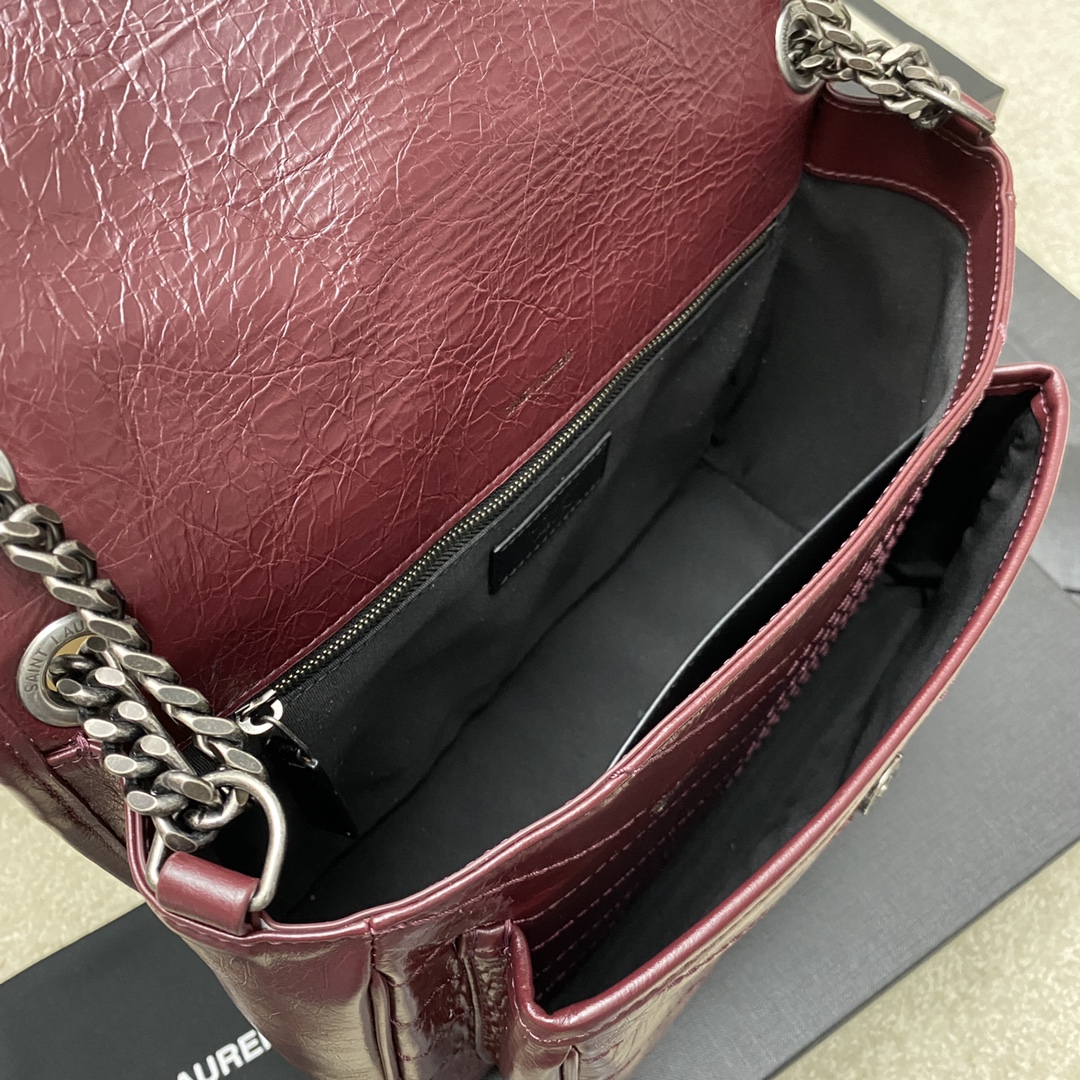 Saint Laurent 28cm油腊酒红/古银 NIKI 爆裂纹 超多明星 同款