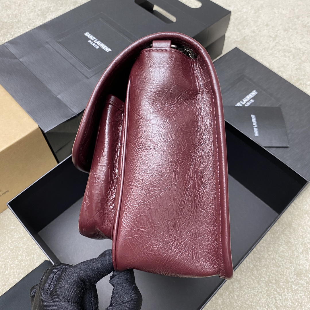 Saint Laurent 28cm油腊酒红/古银 NIKI 爆裂纹 超多明星 同款