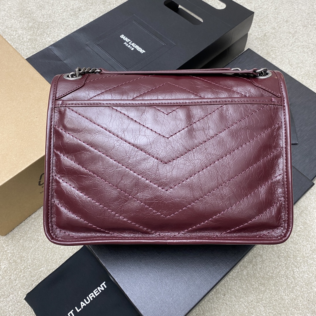 Saint Laurent 28cm油腊酒红/古银 NIKI 爆裂纹 超多明星 同款