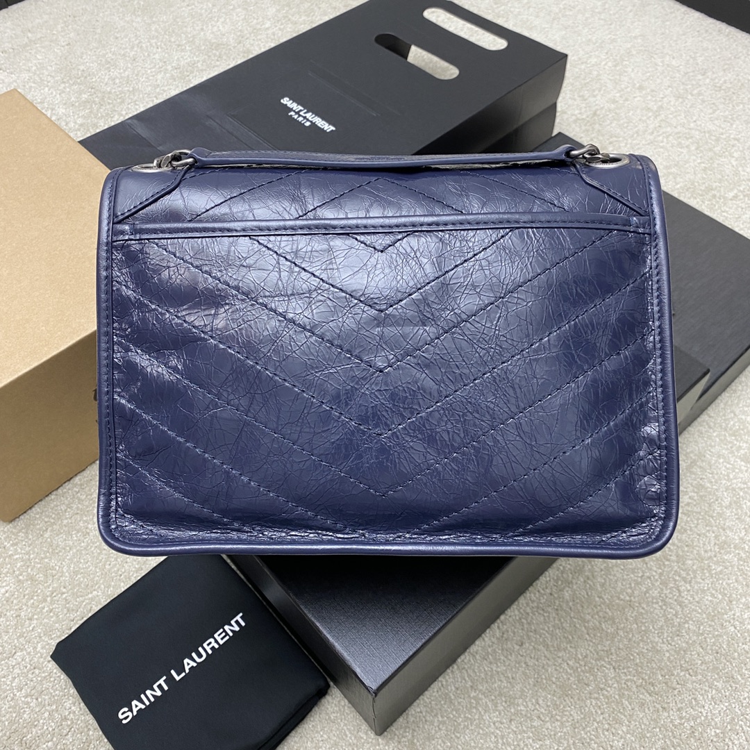 Saint Laurent 28cm油腊宝蓝/古银 NIKI 爆裂纹 超多明星 同款