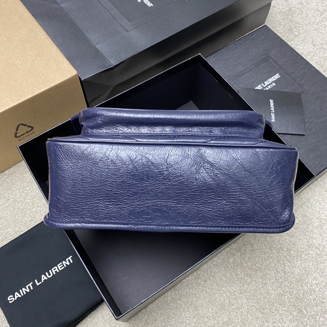 Saint Laurent 28cm油腊宝蓝/古银 NIKI 爆裂纹 超多明星 同款