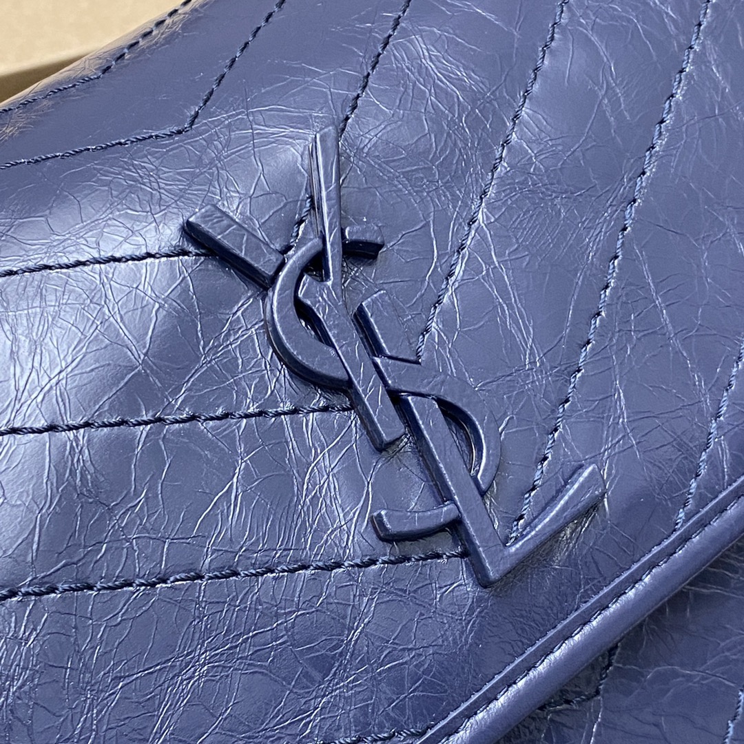 Saint Laurent 28cm油腊宝蓝/古银 NIKI 爆裂纹 超多明星 同款