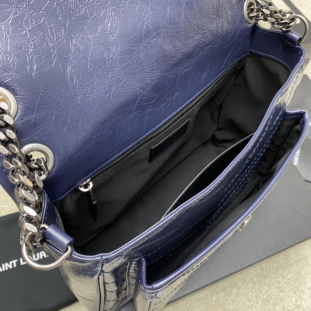Saint Laurent 28cm油腊宝蓝/古银 NIKI 爆裂纹 超多明星 同款