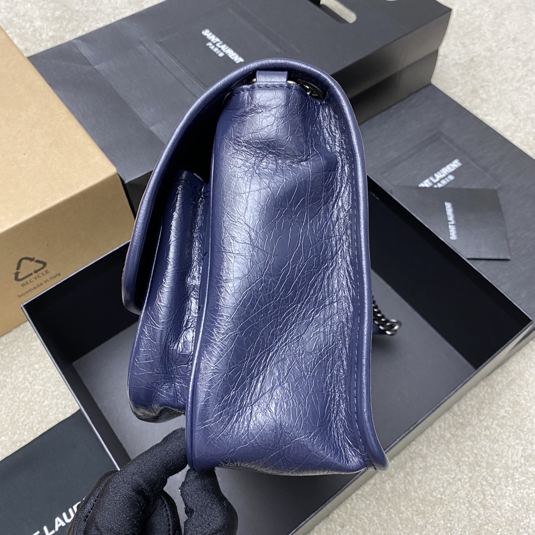 Saint Laurent 28cm油腊宝蓝/古银 NIKI 爆裂纹 超多明星 同款