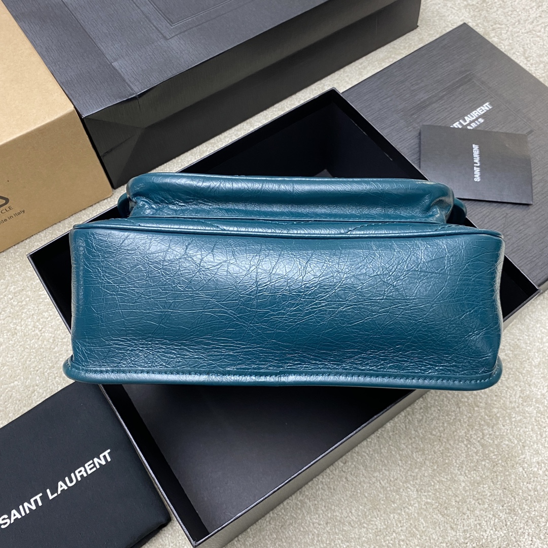 Saint Laurent 28cm油腊松石绿/古银 NIKI 爆裂纹 超多明星 同款