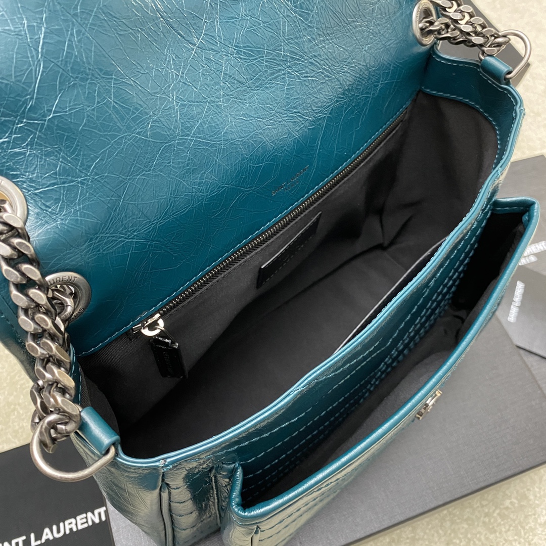 Saint Laurent 28cm油腊松石绿/古银 NIKI 爆裂纹 超多明星 同款