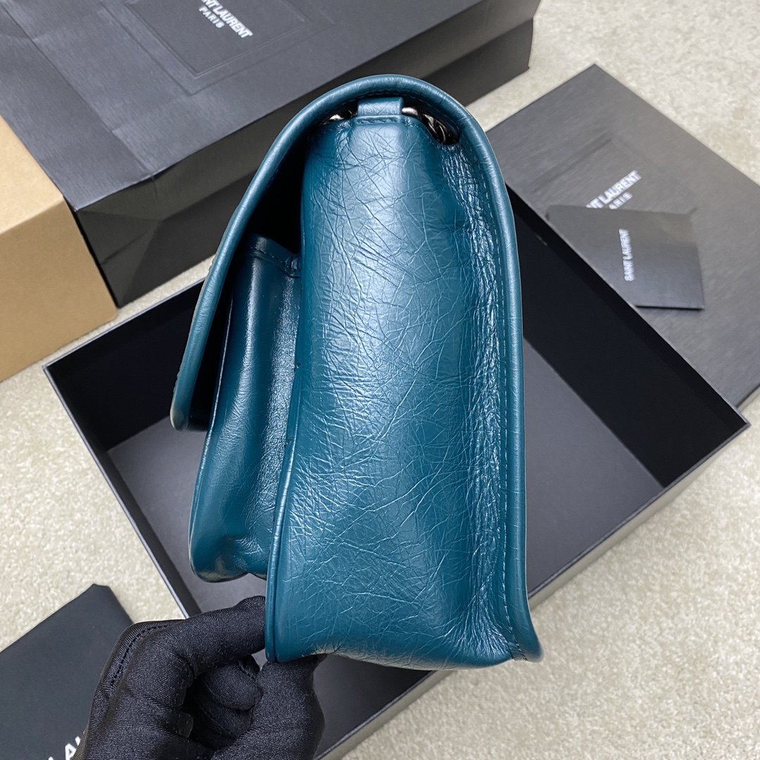 Saint Laurent 28cm油腊松石绿/古银 NIKI 爆裂纹 超多明星 同款