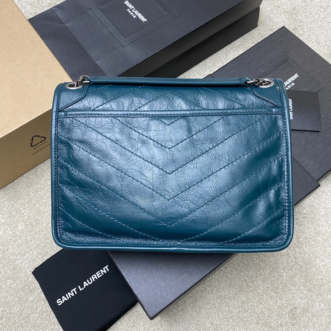 Saint Laurent 28cm油腊松石绿/古银 NIKI 爆裂纹 超多明星 同款