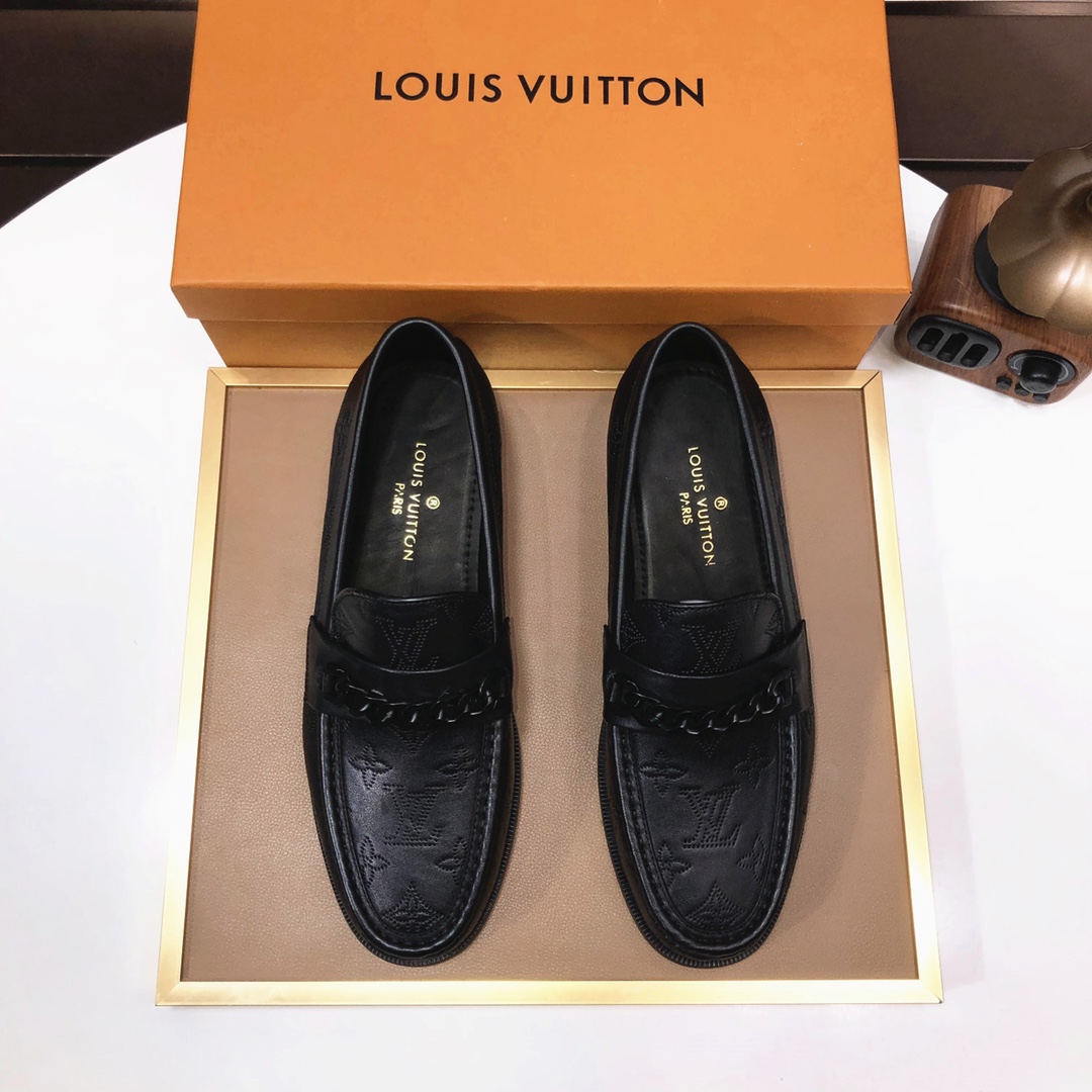 Fábrica [LV] (forro original de piel de vaca única) 🍀 Los últimos zapatos de traje de negocios de cuero genuino de LV …