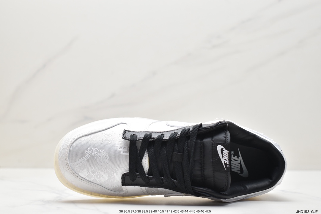 190 Fragment Design x Clot x Nike SB Dunk Low”20th Anniversary/White Silk”扣篮板鞋“联名丝绸白黑刮刮乐” FN0315-100