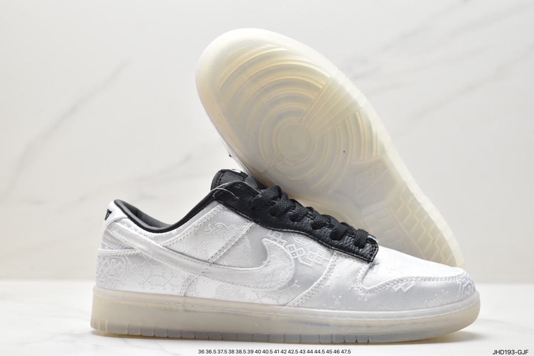 190 Fragment Design x Clot x Nike SB Dunk Low”20th Anniversary/White Silk”扣篮板鞋“联名丝绸白黑刮刮乐” FN0315-100