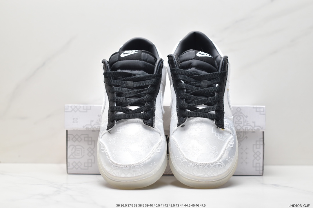 190 Fragment Design x Clot x Nike SB Dunk Low”20th Anniversary/White Silk”扣篮板鞋“联名丝绸白黑刮刮乐” FN0315-100