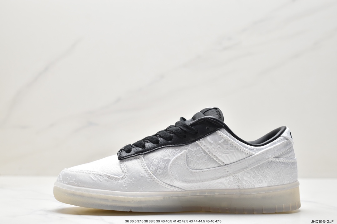190 Fragment Design x Clot x Nike SB Dunk Low”20th Anniversary/White Silk”扣篮板鞋“联名丝绸白黑刮刮乐” FN0315-100