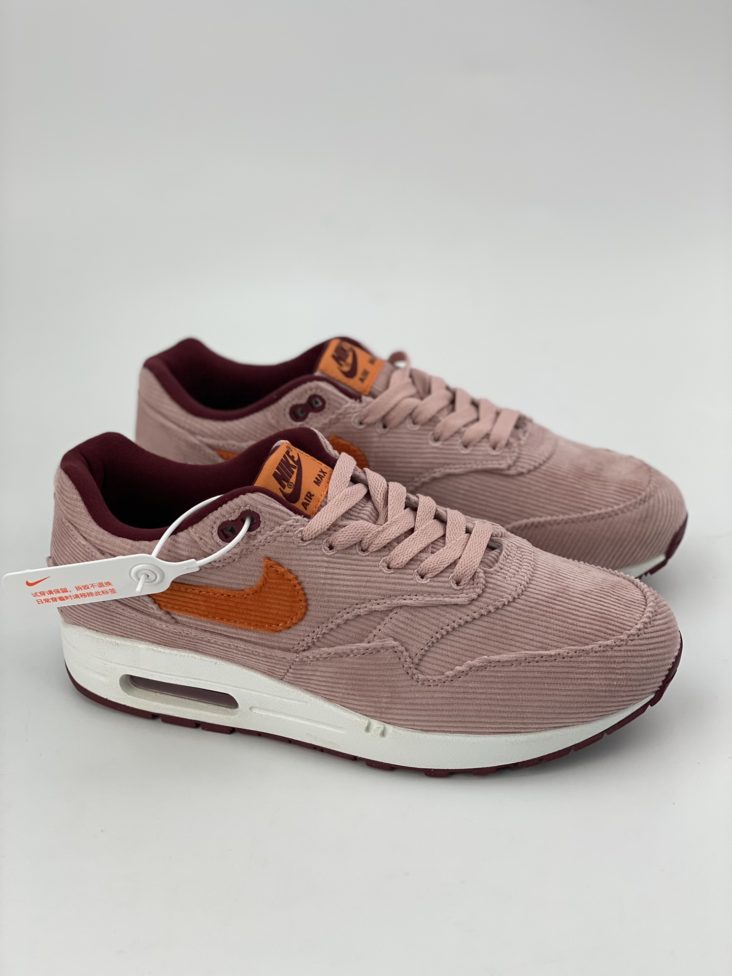 240 Nike Air Max 1 PRM 桃粉灯芯绒 复古休闲气垫跑步鞋 FB8915-600
