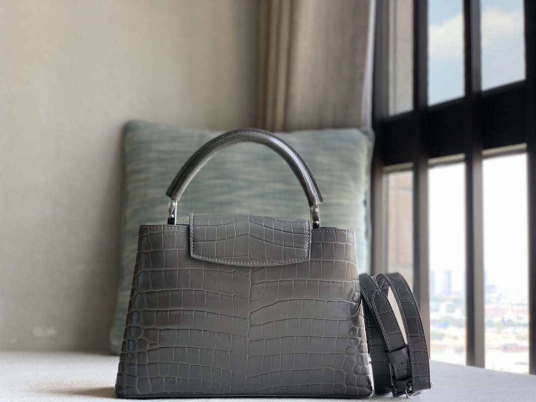Louis Vuitton Lv premium quality original leather purchase special supply, official N92173 dark gray crocodile pattern silver buckle on sale