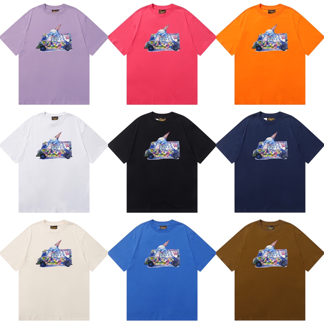 D060 9 colores 2023SS Camiseta de algodón puro de corte holgado y estilo urbano con estampado de helado y car…