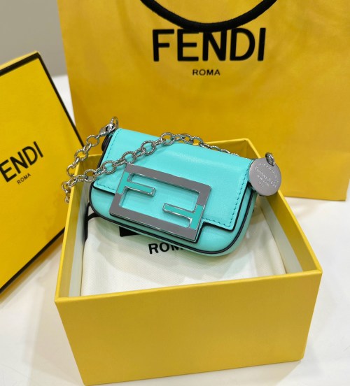 Fendi Mini Baguette Tiffany Blue Leather Chain Strap Crossbody Bag 1 Fendi Mini Baguette Tiffany Blue Leather Chain Strap Crossbody Bag