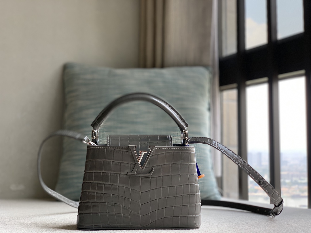 Louis Vuitton Special quality original leather officially on sale N93429 dark gray crocodile pattern silver buckle