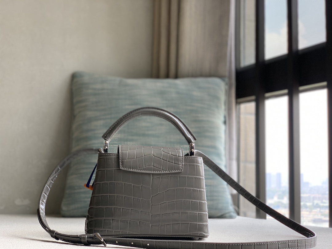 Louis Vuitton Special quality original leather officially on sale N93429 dark gray crocodile pattern silver buckle
