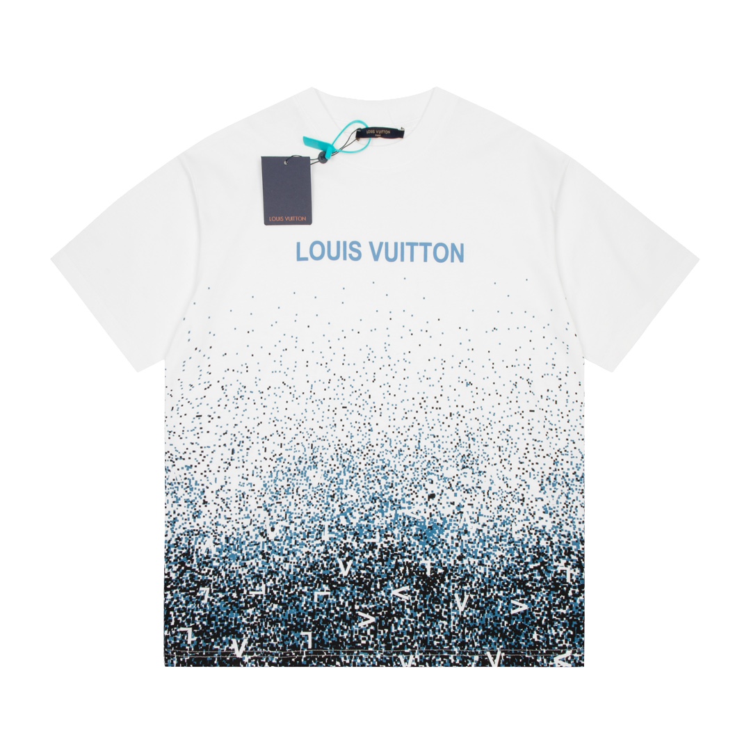 Louis Vuitton Clothing T-Shirt Black White Printing Unisex Cotton Casual