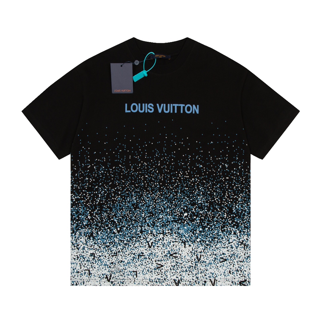 Louis Vuitton Clothing T-Shirt Black White Printing Unisex Cotton Casual