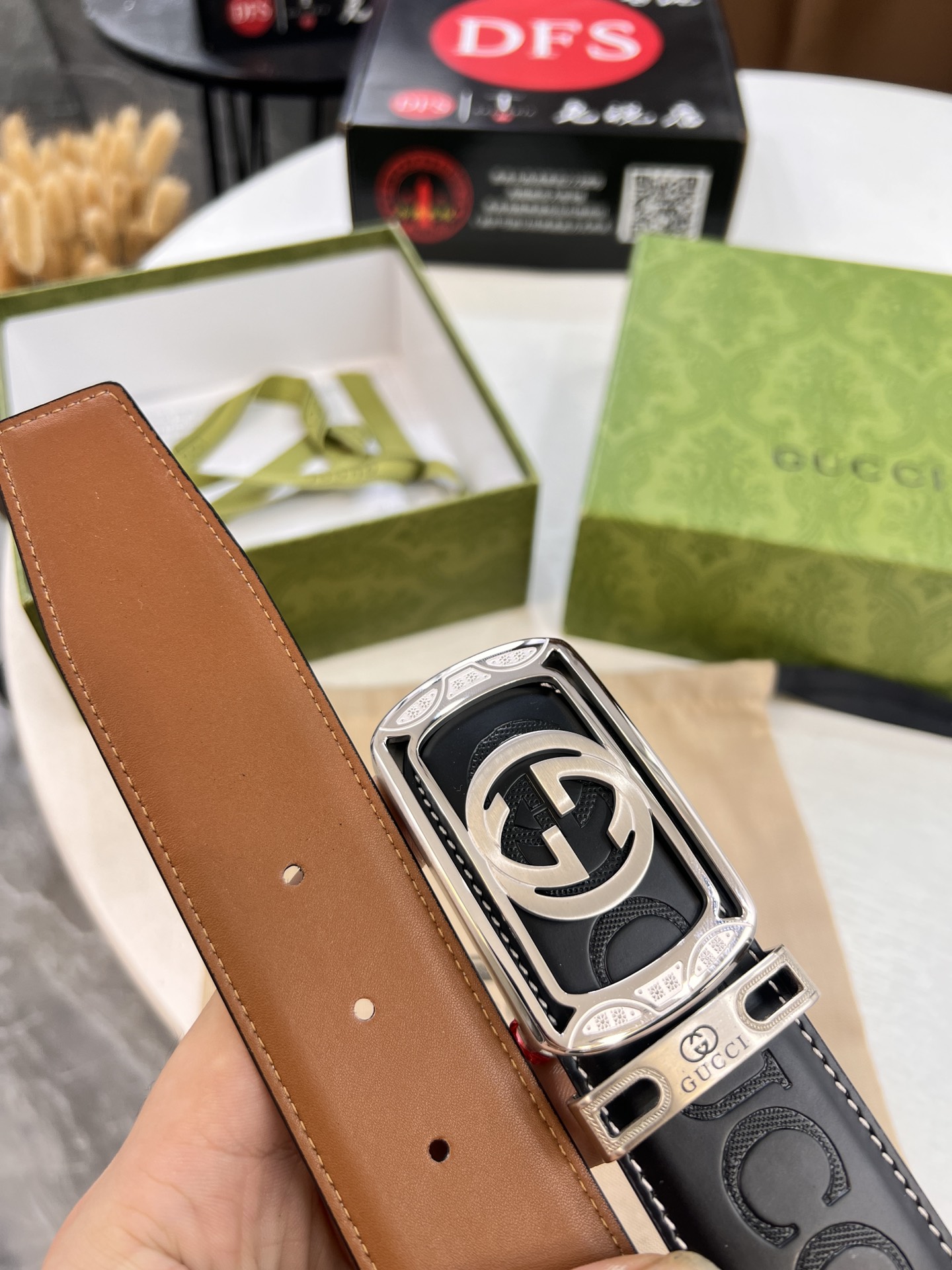 古奇GUCCi自动扣皮带 2025年最新款 GG压花头层牛皮